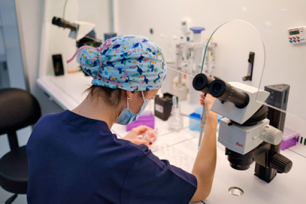 Embrióloga de IVF-Life realizando pruebas de fecundación in vitro